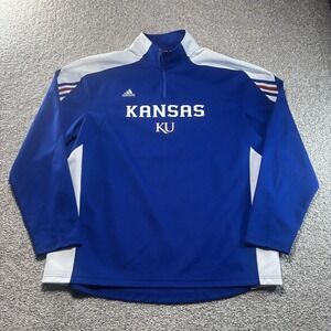 Kansas Jayhawks Sweater Mens XL Blue NCAA College Basketball Adidas Pullover